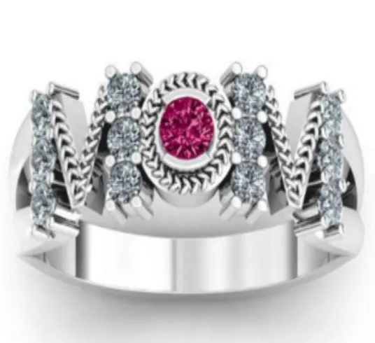R381 Silver Pink Gem MOM Rhinestone Ring alice Rings