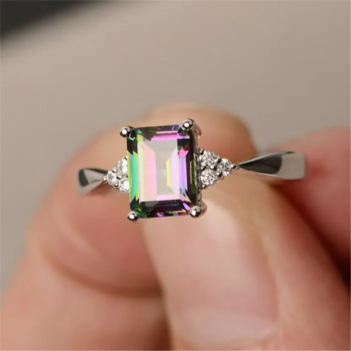 R632 Silver Iridescent Square Gem Ring POLLY Rings