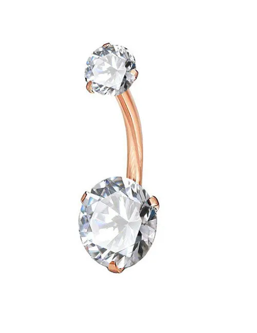 Rings 02 P113 Rose Gold Crystal Rhinestone Belly Button Ring