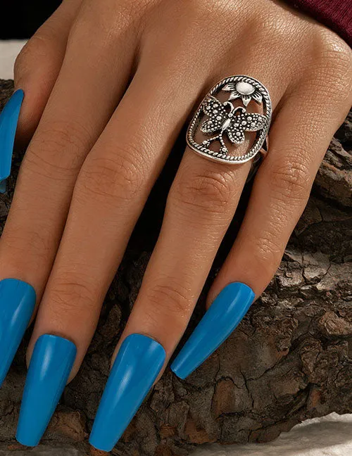 Rings 02 R468 Silver Butterfly Ring