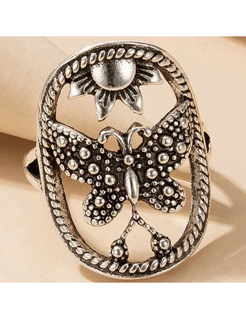 Rings 02 R468 Silver Butterfly Ring