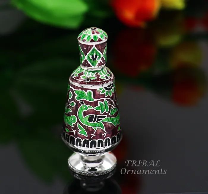 Rings 925 Sterling silver handmade fabulous meenakari trinket box container box casket box sindoor box enamel work customized box stb721 TRIBAL ORNAMENTS Rings 925 Sterling silver handmade fabulous meenakari trinket box container box casket box sindoor box enamel work customized box stb721 TRIBAL ORNAMENTS