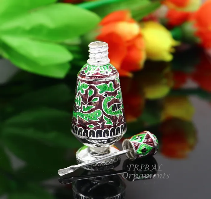 Rings 925 Sterling silver handmade fabulous meenakari trinket box container box casket box sindoor box enamel work customized box stb721 TRIBAL ORNAMENTS