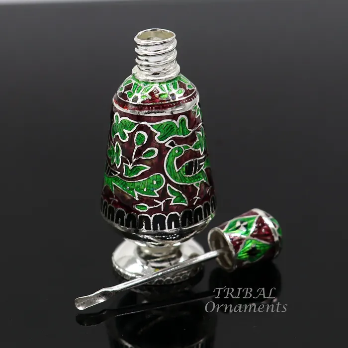 Rings 925 Sterling silver handmade fabulous meenakari trinket box container box casket box sindoor box enamel work customized box stb721 TRIBAL ORNAMENTS