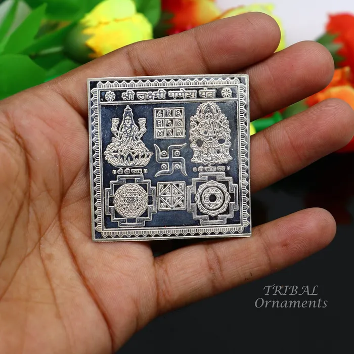 Rings 925 sterling silver handmade Shree Lakshmi Ganesha Yantra amazing wealth and prosperity best Diwali puja article from india su830 TRIBAL ORNAMENTS