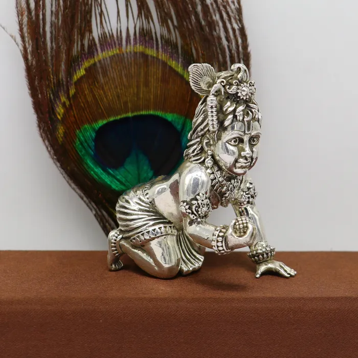 Rings 925 Sterling silver Idol Krishna Bal Gopal statue figurine child krishna laddu gopal sculpture home temple utensil silver article su211 TRIBAL ORNAMENTS