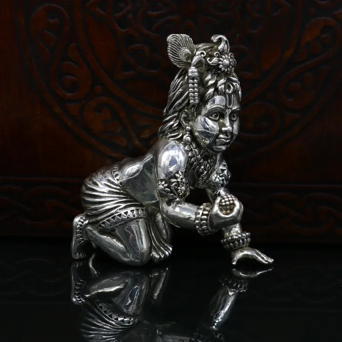 Rings 925 Sterling silver Idol Krishna Bal Gopal statue figurine child krishna laddu gopal sculpture home temple utensil silver article su211 TRIBAL ORNAMENTS