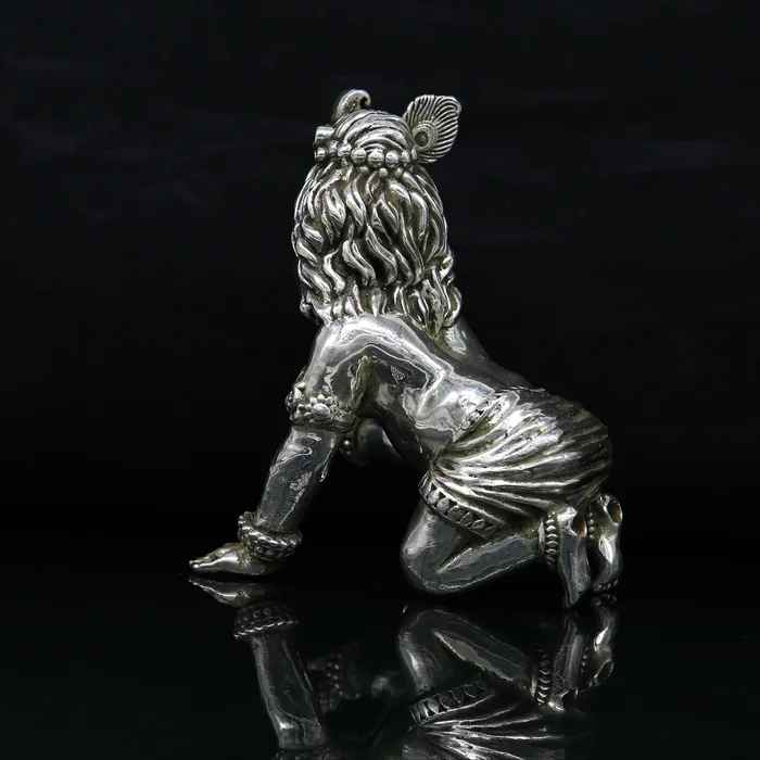 Rings 925 Sterling silver Idol Krishna Bal Gopal statue figurine child krishna laddu gopal sculpture home temple utensil silver article su211 TRIBAL ORNAMENTS