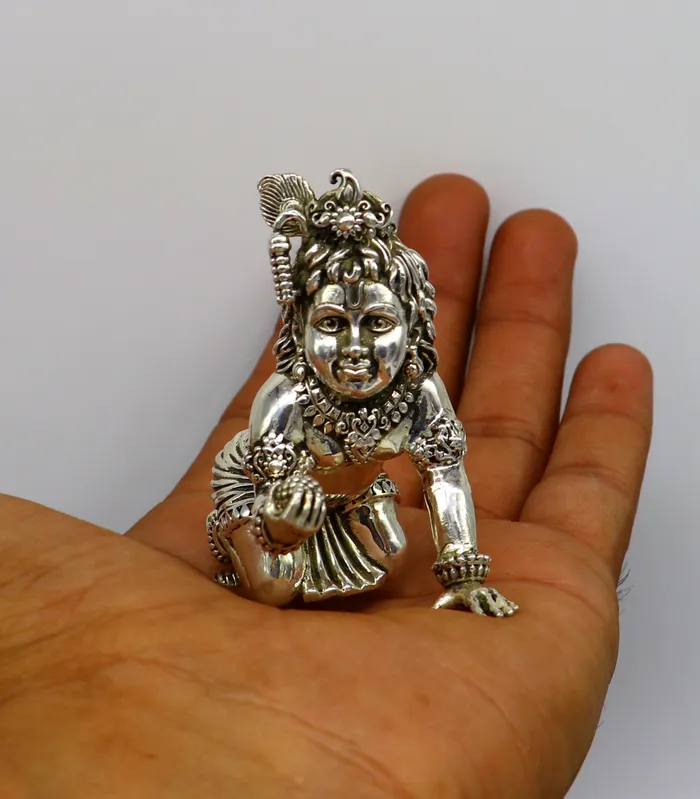 Rings 925 Sterling silver Idol Krishna Bal Gopal statue figurine child krishna laddu gopal sculpture home temple utensil silver article su211 TRIBAL ORNAMENTS