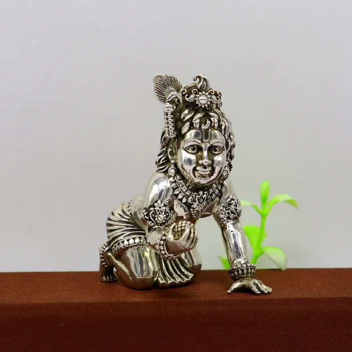 Rings 925 Sterling silver Idol Krishna Bal Gopal statue figurine child krishna laddu gopal sculpture home temple utensil silver article su211 TRIBAL ORNAMENTS