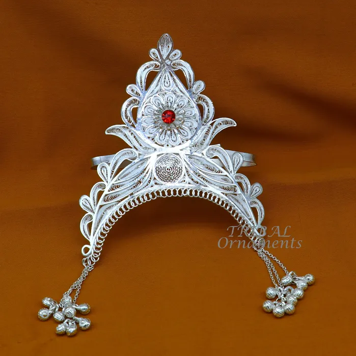 Rings 925 sterling silver vintage design handmade mukut crown amazing stylish work design silver god crown home temple god article art su974 TRIBAL ORNAMENTS Rings 925 sterling silver vintage design handmade mukut crown amazing stylish work design silver god crown home temple god article art su974 TRIBAL ORNAMENTS