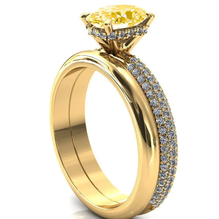 Rings Adina Oval Canary Yellow 4 Prong Diamond Accent Engagement Ring Fire Brilliance 