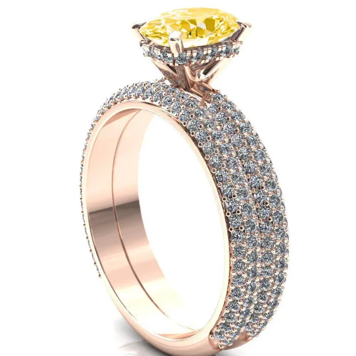 Rings Adina Oval Canary Yellow 4 Prong Diamond Accent Engagement Ring Fire Brilliance 