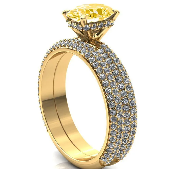 Rings Adina Oval Canary Yellow 4 Prong Diamond Accent Engagement Ring Fire Brilliance 
