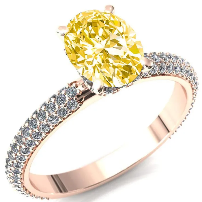 Rings Adina Oval Canary Yellow 4 Prong Diamond Accent Engagement Ring Fire Brilliance 