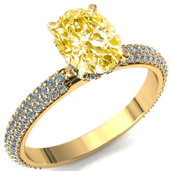 Rings Adina Oval Canary Yellow 4 Prong Diamond Accent Engagement Ring Fire Brilliance 