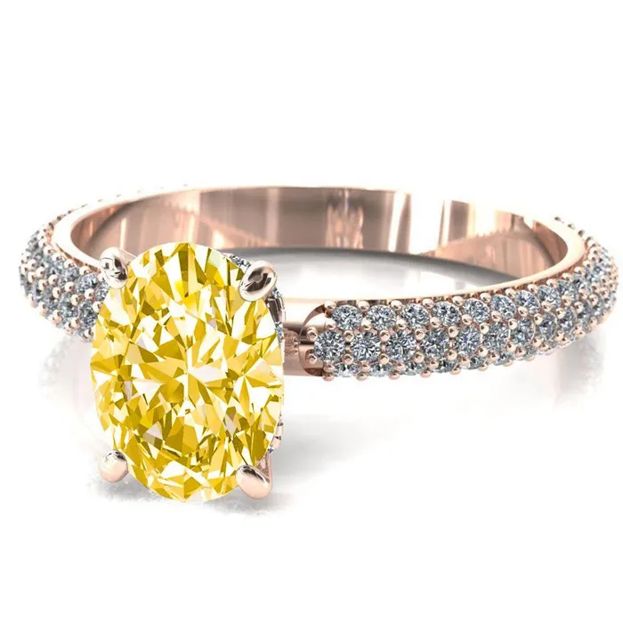 Rings Adina Oval Canary Yellow 4 Prong Diamond Accent Engagement Ring Fire Brilliance 