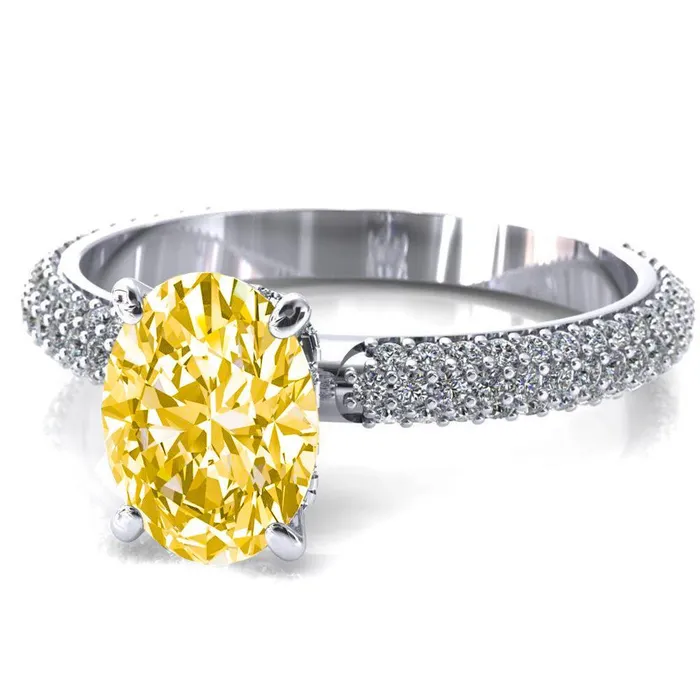 Rings Adina Oval Canary Yellow 4 Prong Diamond Accent Engagement Ring Fire Brilliance 