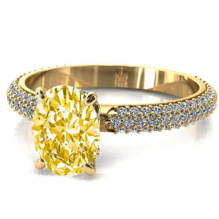 Rings Adina Oval Canary Yellow 4 Prong Diamond Accent Engagement Ring Fire Brilliance 