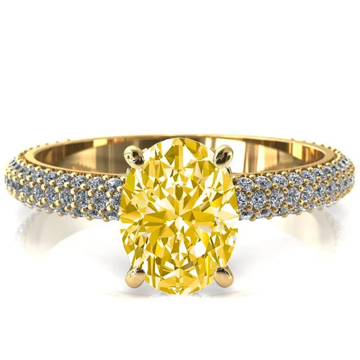 Rings Adina Oval Canary Yellow 4 Prong Diamond Accent Engagement Ring Fire Brilliance 