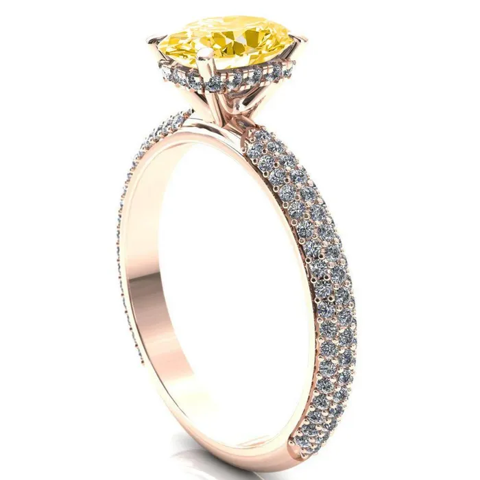 Rings Adina Oval Canary Yellow 4 Prong Diamond Accent Engagement Ring Fire Brilliance 