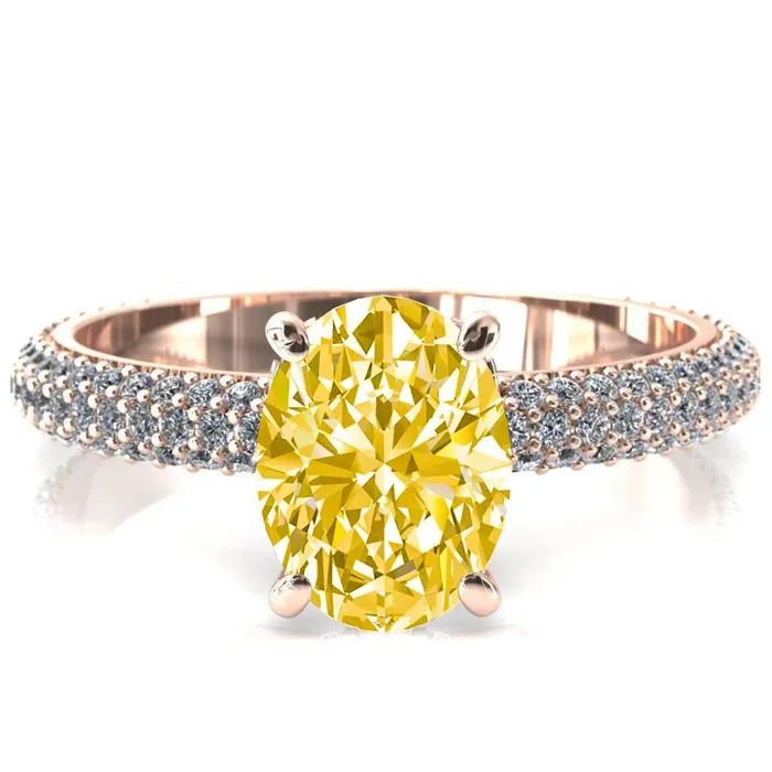 Rings Adina Oval Canary Yellow 4 Prong Diamond Accent Engagement Ring Fire Brilliance 
