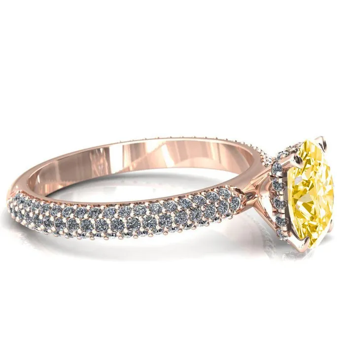 Rings Adina Oval Canary Yellow 4 Prong Diamond Accent Engagement Ring Fire Brilliance 