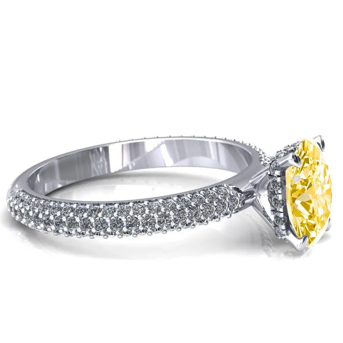 Rings Adina Oval Canary Yellow 4 Prong Diamond Accent Engagement Ring Fire Brilliance 