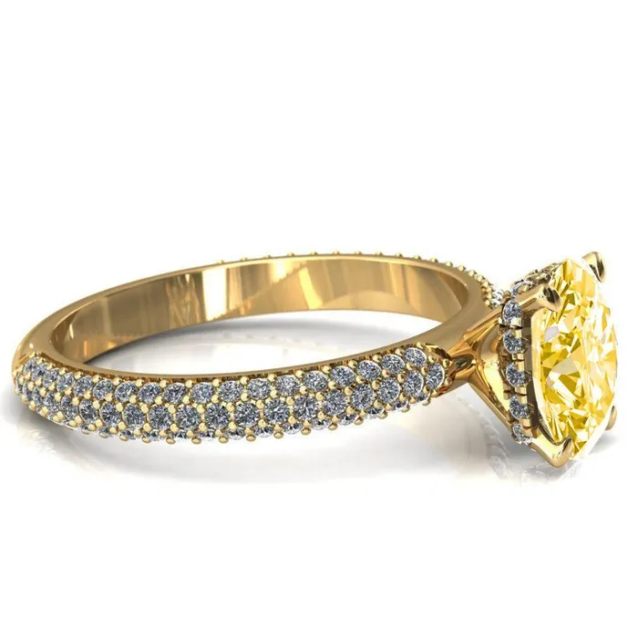 Rings Adina Oval Canary Yellow 4 Prong Diamond Accent Engagement Ring Fire Brilliance 