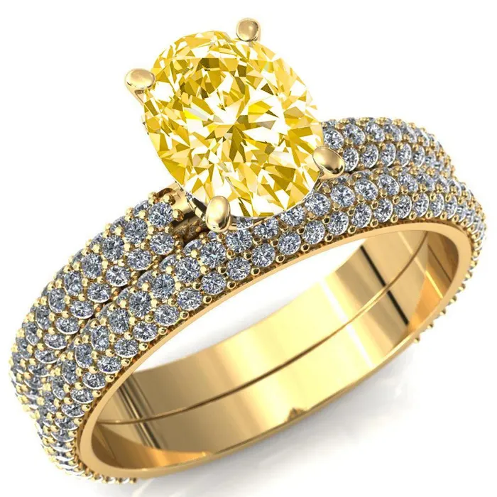 Rings Adina Oval Canary Yellow 4 Prong Diamond Accent Engagement Ring Fire Brilliance 