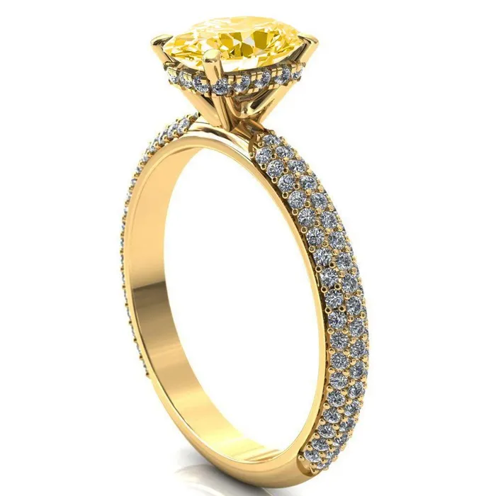 Rings Adina Oval Canary Yellow 4 Prong Diamond Accent Engagement Ring Fire Brilliance 