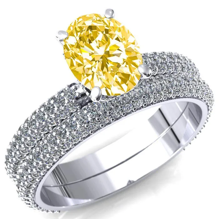 Rings Adina Oval Canary Yellow 4 Prong Diamond Accent Engagement Ring Fire Brilliance 