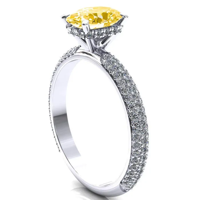 Rings Adina Oval Canary Yellow 4 Prong Diamond Accent Engagement Ring Fire Brilliance 