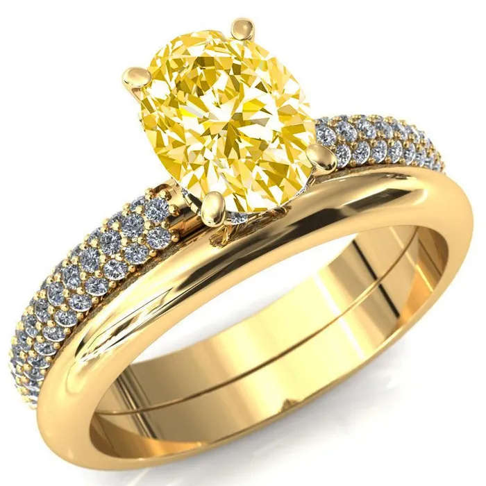 Rings Adina Oval Canary Yellow 4 Prong Diamond Accent Engagement Ring Fire Brilliance 