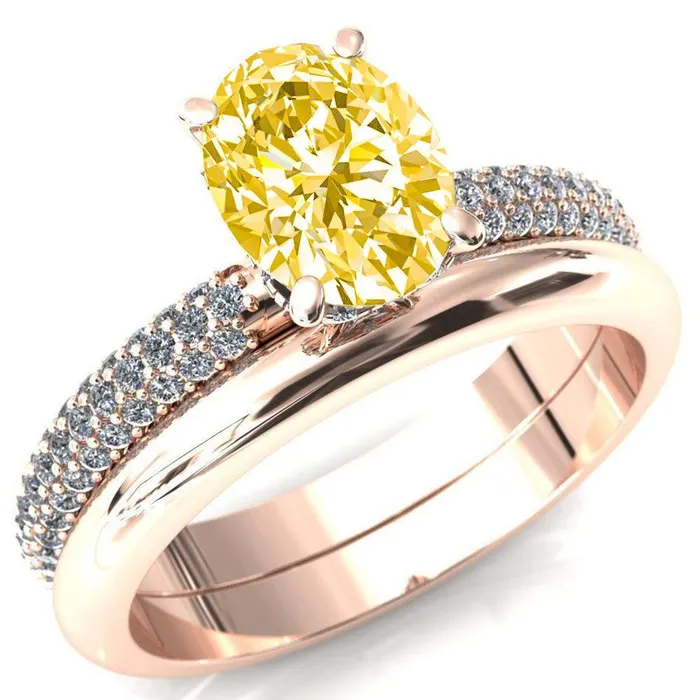 Rings Adina Oval Canary Yellow 4 Prong Diamond Accent Engagement Ring Fire Brilliance 