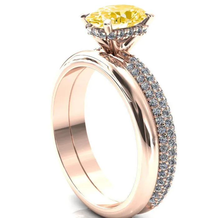 Rings Adina Oval Canary Yellow 4 Prong Diamond Accent Engagement Ring Fire Brilliance 