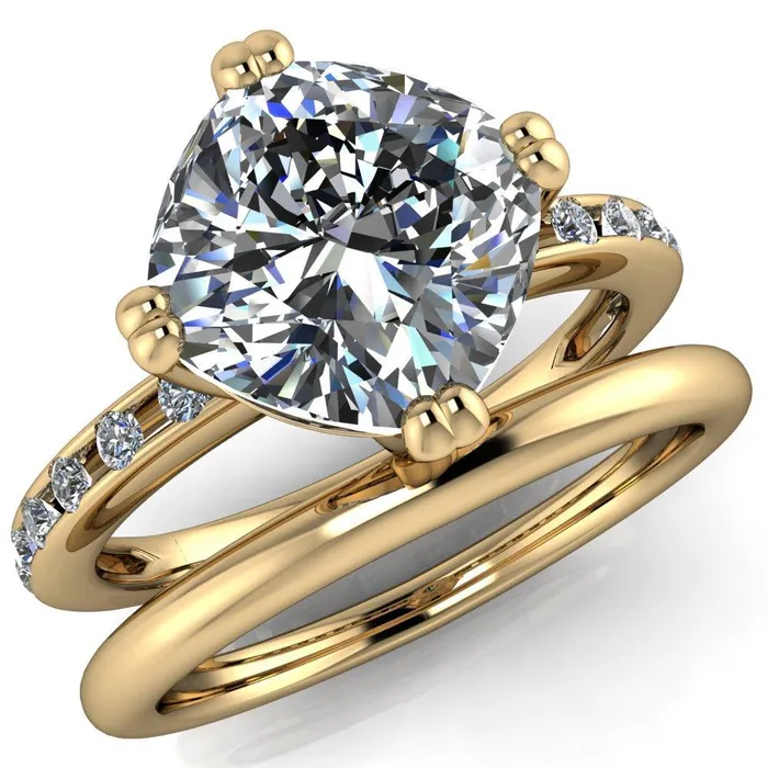 Rings Cotillion Cushion Center Stone 4 Prong Under Bezel Ring Fire Brilliance 