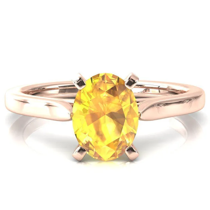Rings Darci Oval Yellow Sapphire 4 Prong Cathedral Solitaire Engagement Ring Fire Brilliance 