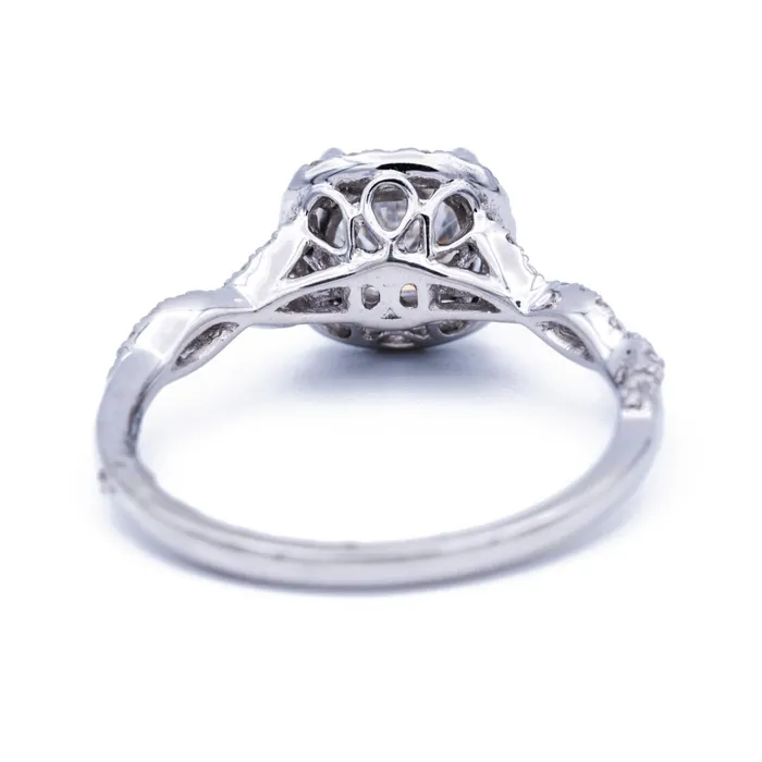 Rings Fire Brilliance 75mm Cushion Center 14K White Gold Infinite Band Halo MicroPave Diamond Ring
