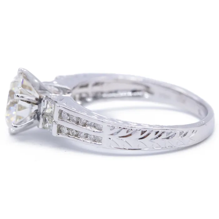 Rings Fire Brilliance 8mm Round Center Side Baguette Diamonds 18k White Gold Ring