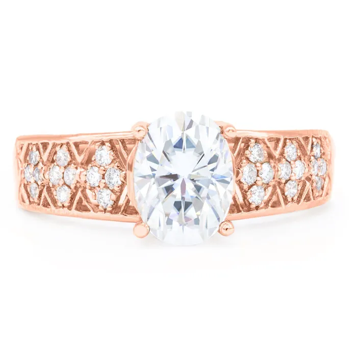 Rings Fire Brilliance 8x6mm Oval Center 14K Rose Gold Cathedral Diamond Accent Ring