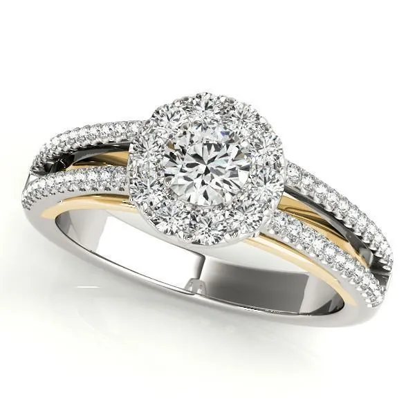 Rings Fire Brilliance Anya Round Center Stone Two Tone Shank Split Cathedral Engagement Ring