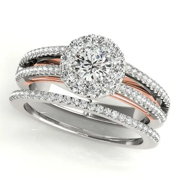 Rings Fire Brilliance Anya Round Center Stone Two Tone Shank Split Cathedral Engagement Ring
