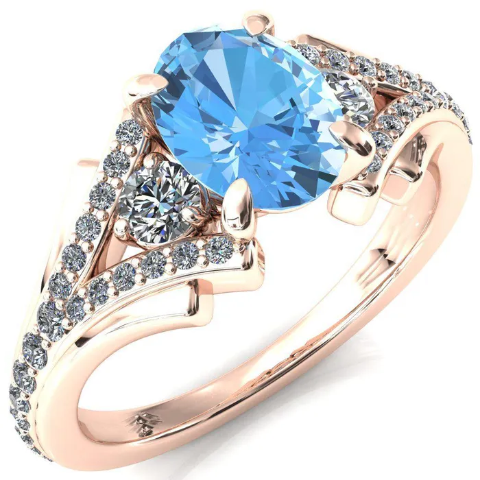 Rings Fire Brilliance Arietis Oval Aqua Blue Spinel 4 Prong 34 Bead Split Shank Diamond Accent Ring