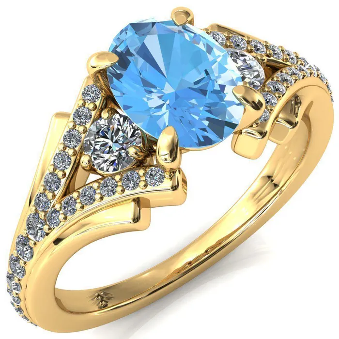 Rings Fire Brilliance Arietis Oval Aqua Blue Spinel 4 Prong 34 Bead Split Shank Diamond Accent Ring