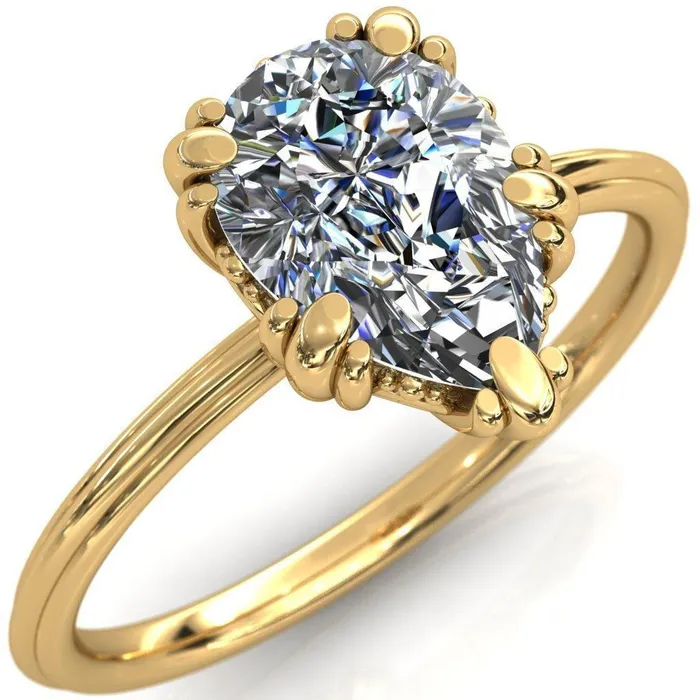 Rings Fire Brilliance Botticelli Pear Center Stone 5 Fancy Prongs Engagement Ring