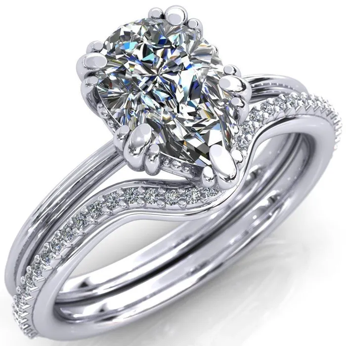 Rings Fire Brilliance Botticelli Pear Center Stone 5 Fancy Prongs Engagement Ring