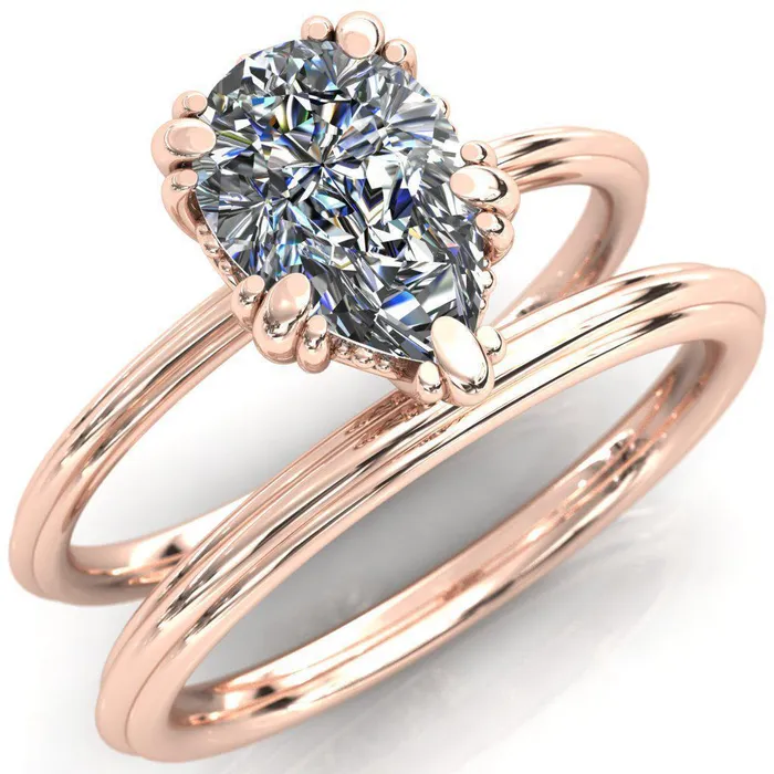 Rings Fire Brilliance Botticelli Pear Center Stone 5 Fancy Prongs Engagement Ring