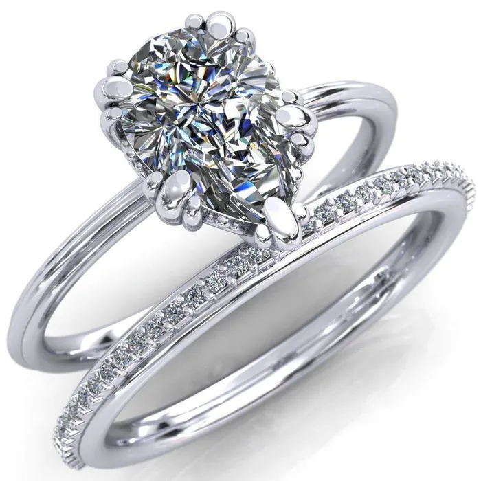 Rings Fire Brilliance Botticelli Pear Center Stone 5 Fancy Prongs Engagement Ring
