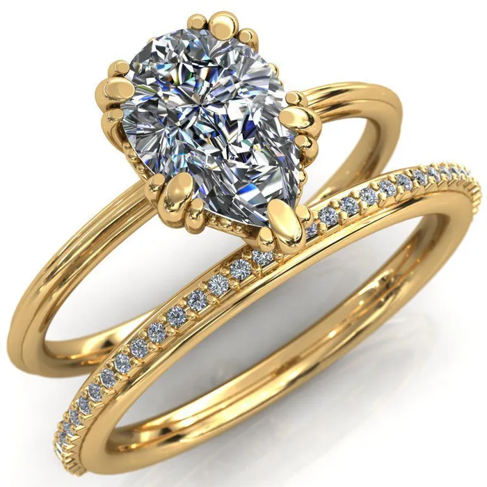 Rings Fire Brilliance Botticelli Pear Center Stone 5 Fancy Prongs Engagement Ring